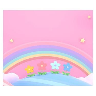 Imagem de Papel de Parede Adesivo Infantil Arco-íris Rosa Nuvens Bebe Quarto Men
