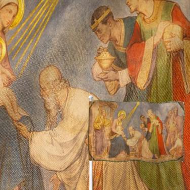 Imagem de YongFoto Bandeira de Jesus Presépio 0,9 x 1,5 m Serapilheira Dupla Face Nascimento Noite Santa Família Igreja Religiosa Natal Manjedoura Quatro Lados Costurada Cor Viva Resistente ao Desbotamento À