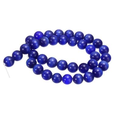 Imagem de HARFINGTON 38 contas de pedra olho de gato azul preto 10 mm contas redondas lisas de cristal de pedra preciosa solta para fazer joias, pulseiras, colar, brincos, faça você mesmo
