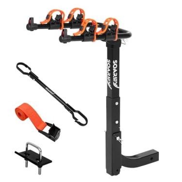 Imagem de Soarify Suporte de bicicleta para carro, SUV, RV, suporte traseiro para bicicleta de engate 4, tiras de borracha para suporte de bicicleta de até 65 kg, liberação de inclinação com engate de 5 cm para