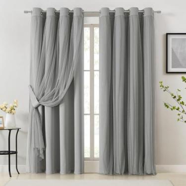 Imagem de Cortinas Bujasso Grey 90% Blackout com sobreposição transparente 229x2