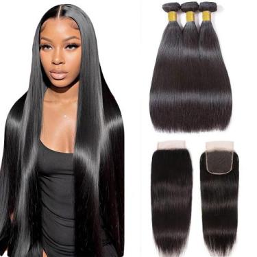Imagem de Pacotes de cabelo com fecho Wowqueen Beauty 10A Straight 46 51 56cm