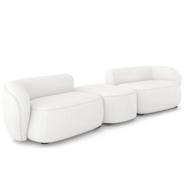 Imagem de Sofá 3 Lugares Para Sala Living Orgânico Com Puff 302cm Luft P08 Bouclê Branco - Lyam Decor