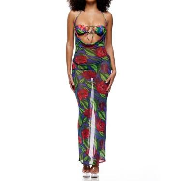 Imagem de Forplay Vestido longo feminino Amalfi Mesh Pool, Flora pintada, GG