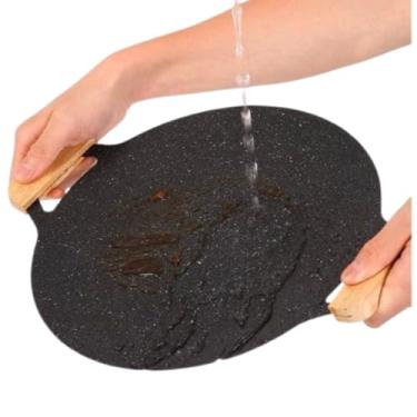 Imagem de Frigideira de Pedra Coreana Grelha Antiaderente Redonda 30cm Para Grelhar Carnes, Legumes e Frutos do Mar - Compatível Com Fogão a Gás e Indução - Ideal Para Churrasco em Casa e Camping