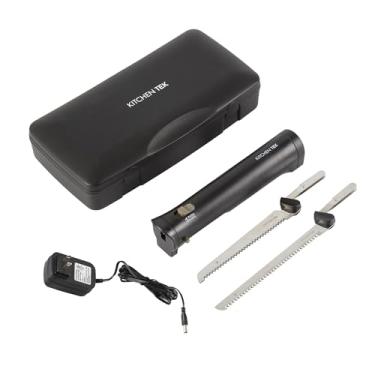 Imagem de Restaurantware - Conjunto de facas elétricas Kitchen Tek, 1 faca elétrica com cabo motorizado - inclui 1 pão e 1 ferramenta de entalhe, 1 caixa, cortador de alimentos de plástico preto com lâminas de