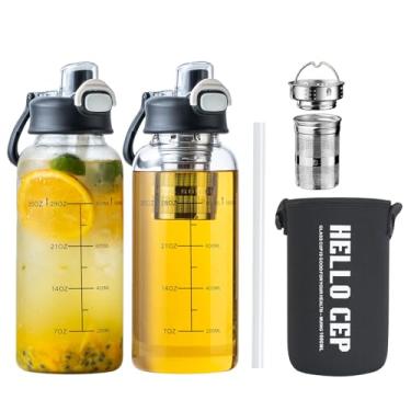 Imagem de Aurfedes Garrafa de água de vidro de 1000 ml com canudo, manga protetora, tampa à prova de vazamento, garrafa de água grande portátil sem BPA para viagens, academia, casa, escola, escritório (2)