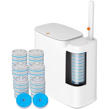 Imagem de CTIME Conjunto de lixeira de banheiro – Caixote de lixo pequeno de plástico branco estreito, uma varinha de vaso sanitário, suporte de escova de vaso sanitário e 36 recargas, lata de lixo de 2 galões