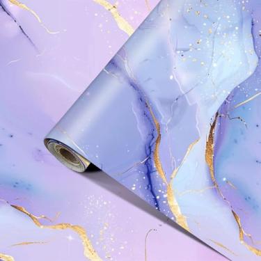Imagem de HOMETITUTE Papel de parede rosa roxo azul mármore com veias douradas 15,7 x 78,7 polegadas vinil autoadesivo removível decorativa capa de parede armário de bancada móveis decoração de casa romântica
