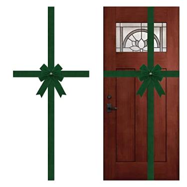 Imagem de Meseey 2 peças grandes de veludo verde de veludo para porta de armário laços porta de portão guirlanda de Natal arco decorações de embrulho para árvore de Natal lareira casa porta da frente suprimentos de festa (verde, 2)