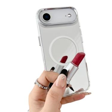Imagem de YTanazing Capa magnética espelhada para iPhone 17 Air [compatível com MagSafe] Linda capa traseira espelhada brilhante de vidro para mulheres e meninas com moldura fina de TPU (poliuretano