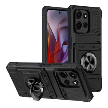 Imagem de SORAKA Capa para Motorola Moto G Stylus 5G 2025 com suporte de anel para cartão de metal compatível com suporte magnético para celular para carro capa de proteção contra choque e queda preta