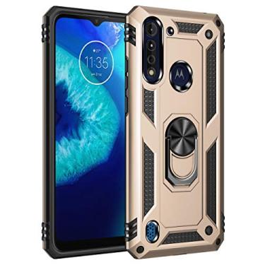 Imagem de SORAKA Capa para Motorola Moto G8 Power Lite com suporte de anel capa armadura Motorola Moto G8 Power Lite capa traseira de policarbonato rígido com placa de metal para suporte magnético de telefone