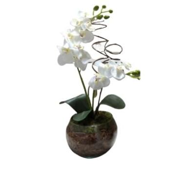 Imagem de Arranjo De Flores Artificiais Orquidea 40 Cm Altura Com Vaso De Vidro E Musgo Natural Decoracao Sala quarto quarto(BRANCA MOD 01)