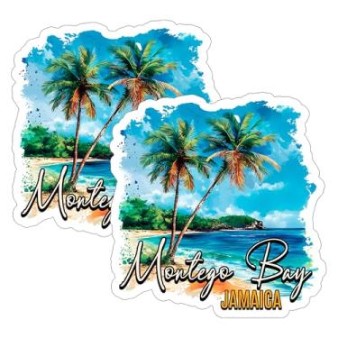 Imagem de Adesivo Montego Bay Jamaica 10 cm, pacote com 2 - Decalque de vinil impermeável para laptop, garrafa de água, copo de carro, copo - Adesivos duráveis e estéticos de longa duração para adultos ID45039
