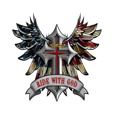 Imagem de Adesivo de capacete premium Ride with God Wings and Cross – Tanque de motocicleta, caixa de ferramentas, para-choque de vinil para carro, caminhão – à prova de intempéries, durável Christian Faith