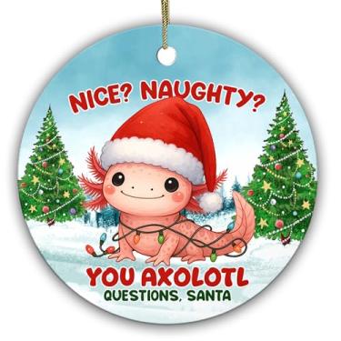 Imagem de Sportyzen Enfeite de Natal Axolotl 2025 – Engraçado "You Axolotl Questions Papai Noel para crianças, amantes de animais, fãs de aquário, enfeites de cerâmica para presentes