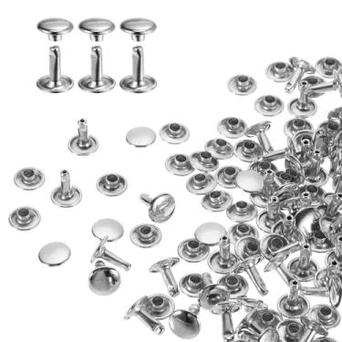 Imagem de HARFINGTON 80 conjuntos de rebites de tampa dupla 9 x 10 mm aço carbono cabeça redonda botões de pressão parafusos parafusos de metal tubular para decoração de artesanato em couro, prata