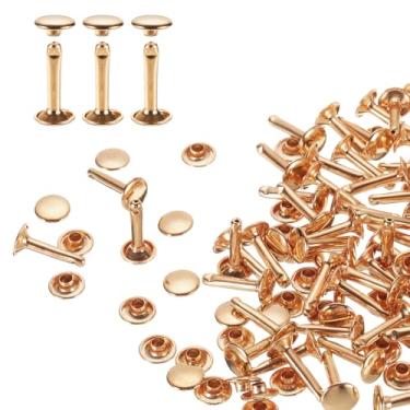 Imagem de HARFINGTON 80 conjuntos de rebites de tampa dupla 9 x 16 mm aço carbono cabeça redonda botões de pressão parafusos parafusos de metal tubular para decoração de artesanato em couro, ouro claro