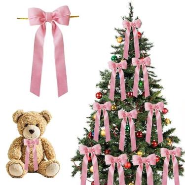 Imagem de Afasiten 24Pcs Laço de Veludo Rosa, Laços de Veludo para Árvore de Natal, Adequado para Decoração de Casa de Natal, Guirlanda, Decoração de Presente (Rosa)