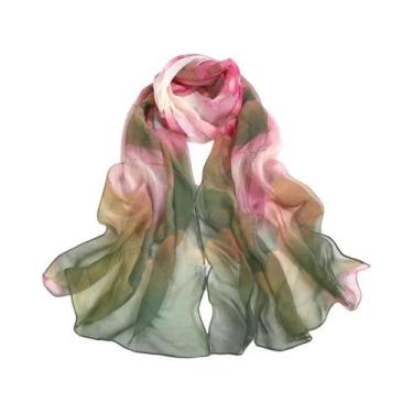 Imagem de Lenço De Seda Com Estampa Floral Para Mulheres, Xale Longo, Protetor S