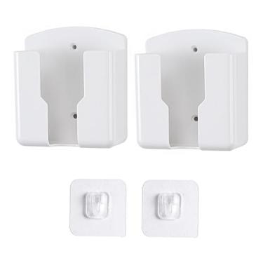 Imagem de Teadokly Pacote com 2 suportes de controle remoto, suporte de telefone autoadesivo de parede, suporte de controle remoto de TV de ar condicionado, mini caixa de armazenamento de parede (9 cm)