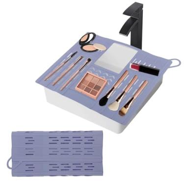 Imagem de Capa de pia de banheiro para balcão, tapete organizador de maquiagem de silicone resistente ao calor para bancada, organizador de pia dobrável com laço para pendurar, tapete de limpeza de pincel de