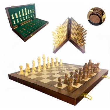 Imagem de Jogo de Xadrez de Madeira Grande Luxo Profissional Tabuleiro e Peças 100% Madeira Reflorestada Acabamento em Verniz Educativo Presente Família