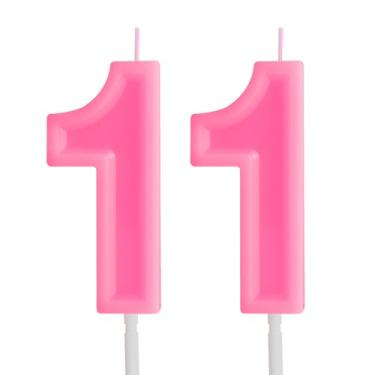 Imagem de Velas de aniversário de 11 anos rosa macaron, vela número 11, vela de aniversário rosa macaron para bolo, vela de feliz aniversário, velas numerais, decoração de topo de bolo para meninas doces,