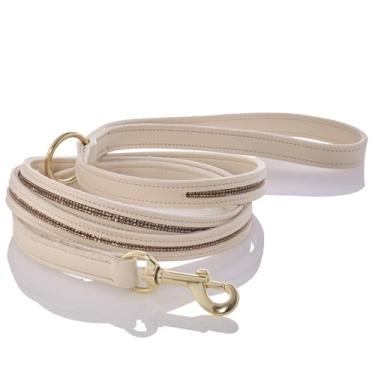 Imagem de Roxy – Coleira de couro vegano resistente durável com latão e cristais, 1,8 m para cães pequenos, médios e grandes, alabastro, tamanho único