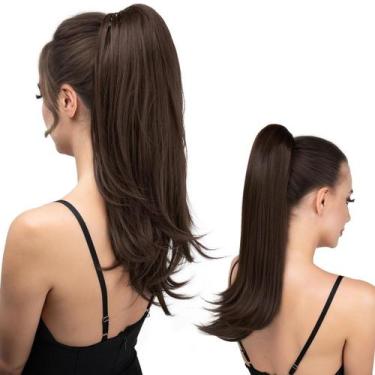 Imagem de Extensão de rabo de cavalo youngways marrom escuro 45 cm sintético