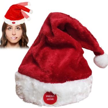 Imagem de Gorro Natal Musical Movimenta Toca Musica Natalino Luxo Chapeu Bone Papai Noel Fantasia Enfeite Festa
