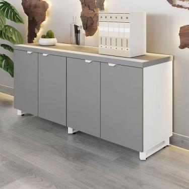 Imagem de Armário Baixo para Escritório 158cm Duplo com 4 Portas Puxadores Metálicos Corporate Ci...