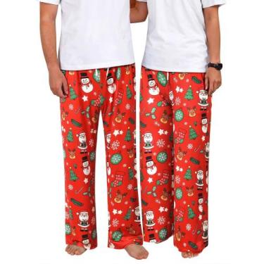 Imagem de Calça de pijama RMCMS para casais com estampa de Natal fofa com bolsos