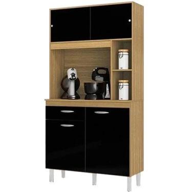 Imagem de Armário de Cozinha Duda 90cm 4 Portas 1 Gaveta Poquema Cor Damasco Pre