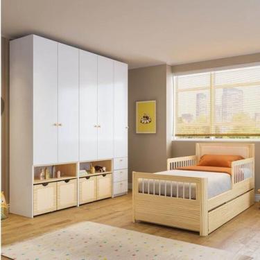 Imagem de Conjunto com Bicama Solteiro, Prateleira e Guarda-Roupa Modulado LED W