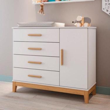 Imagem de Comoda Fraldário para Quarto de Bebê Mdf Hellen Branco/Bétula - Caroli