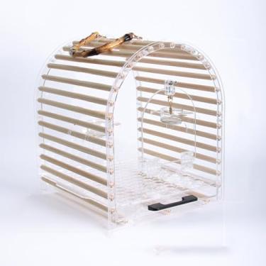 Imagem de Gaiola de pássaro acrílica portátil respirável ao ar livre redonda fácil de limpar para papagaios pequenos pássaros ninho de pássaro (pequeno)