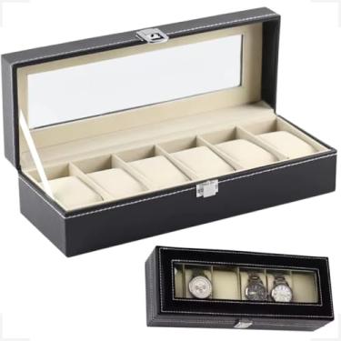Imagem de Caixa Organizadora Luxo para 6 relógios, Almofadas E Fecho Metálico (Interno Bege)