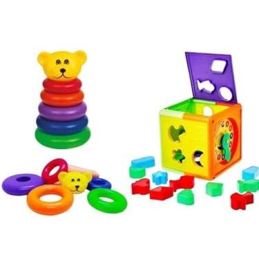 Imagem de Kit Brinquedos Educativos Ursinho +Cubo Didático com Peças para Encaixar(URSINHO+ CUBO)