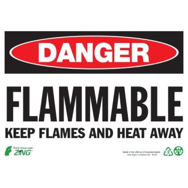 Imagem de Zing Green Products 2125 Placa de segurança de plástico reciclado "Danger Flammable Keep Flames and Heat Away", 35,5 cm de comprimento, 25,4 cm de largura