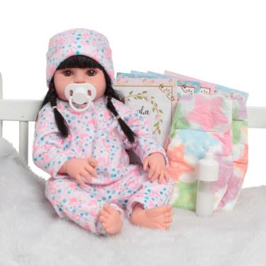 Imagem de Boneca Reborn Morena Realista De Silicone Pijama Flamingo