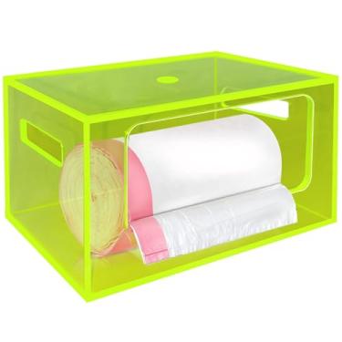 Imagem de Porta-saco de lixo empilhável sob a pia organizador de armazenamento de saco de lixo acrílico extragrande com parte superior e alças para armário de despensa de cozinha, lavanderia, verde neon