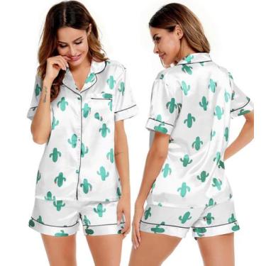 Imagem de Conjunto de pijamas SWOMOG, roupa de dormir de manga curta feminina, c