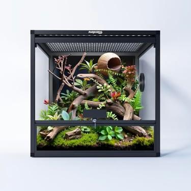 Imagem de Phailozoo Terrário para répteis MagicCube de 45,7 cm x 45,7 cm x 45,7 cm com fechadura, tanque de répteis de 24 galões com porta de vidro temperado flip-up, ventilação de tela superior para lagartixa
