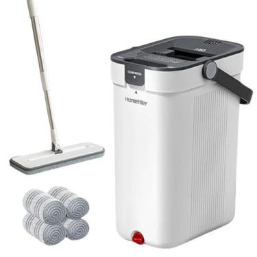 Imagem de Esfregão Mop Plano com Balde Refil de Microfibra Limpador 3 Compartime