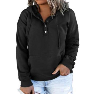 Imagem de Moletom com capuz Eytino feminino plus size de manga comprida preto