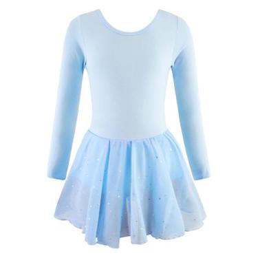 Imagem de Collants para dançar EQSJIU Girls de manga comprida azul de 9 a 10 ano
