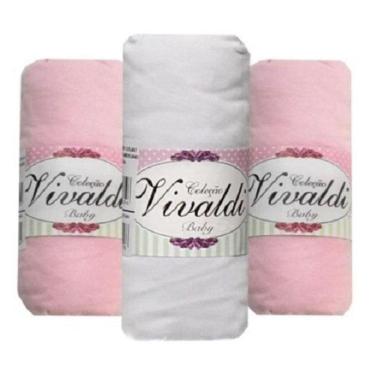 Imagem de 3 Lençol De Berço Com Elástico Malha 1 Rosa 1 Branco 1 Rosa