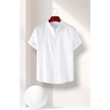 Imagem de Camisa Social Masculina Gola Padre de Luxo Com Manga Curta Slim Fit Li